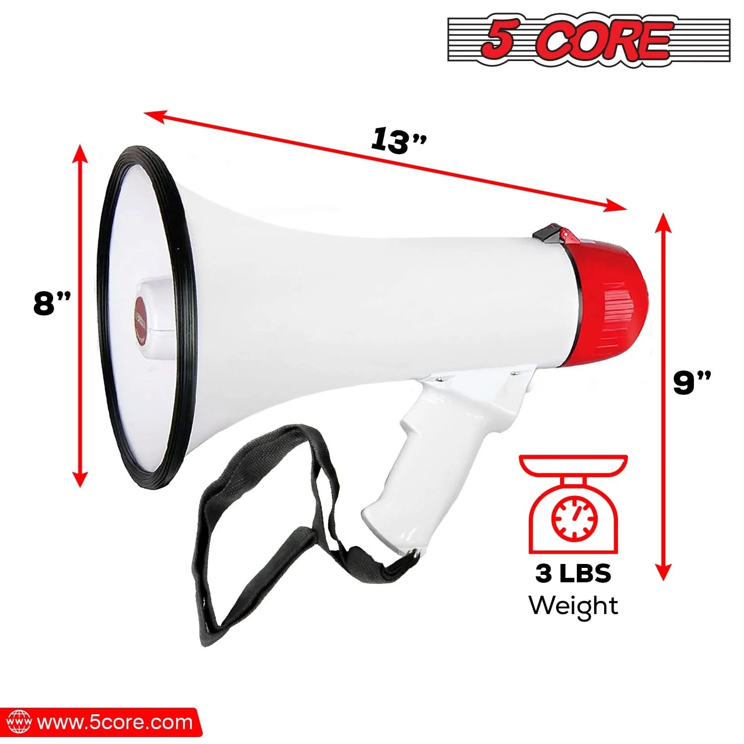 5Core Megaphone Bullhorn Speaker 40W Bull Horn Rechargeable Cheer Megafono 1000 Yards