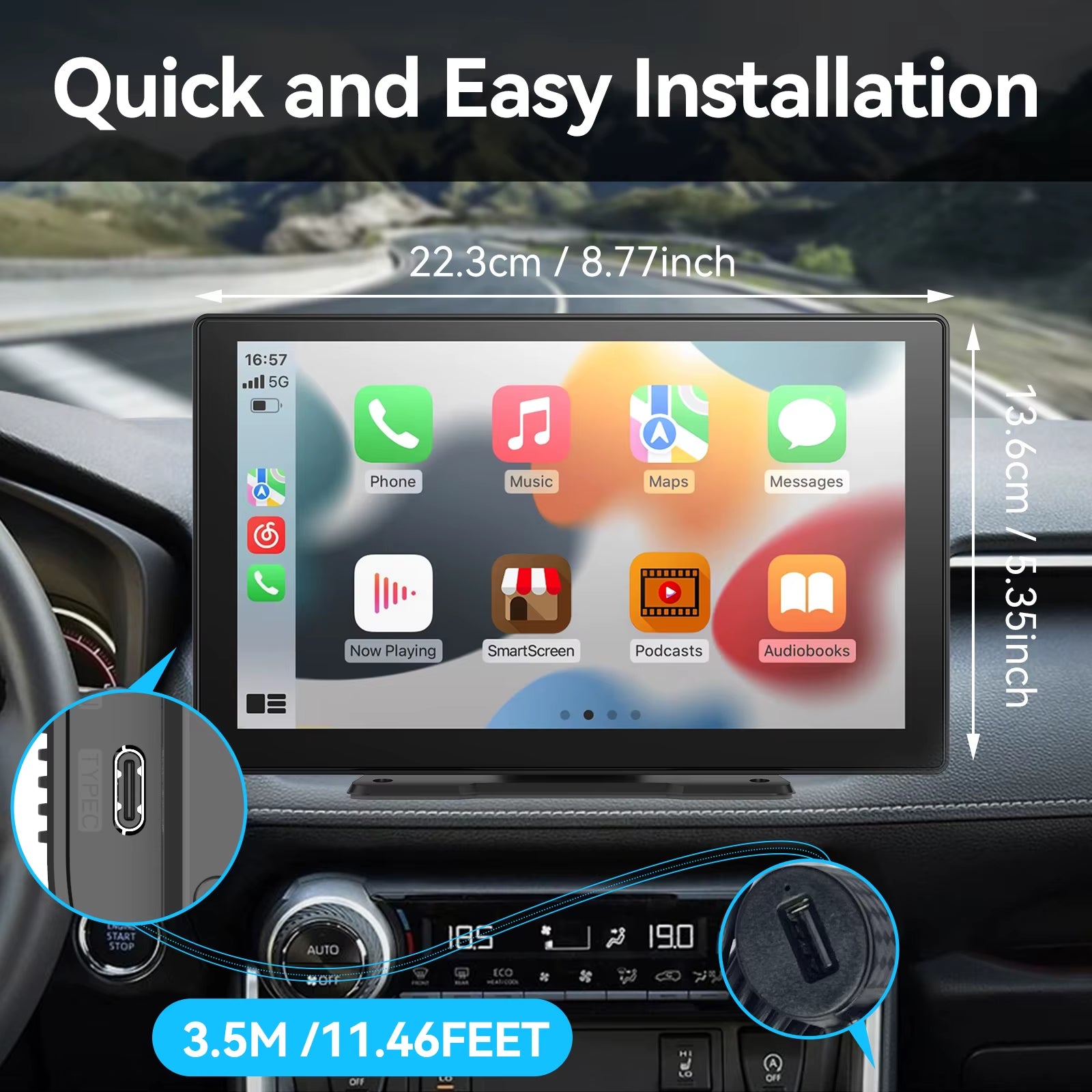 10.26Inch Carplay MP5 Player Portable BT Touch Srceen Wireless Carplay Android Auto Car Radio for Apple or Android Video Stereo