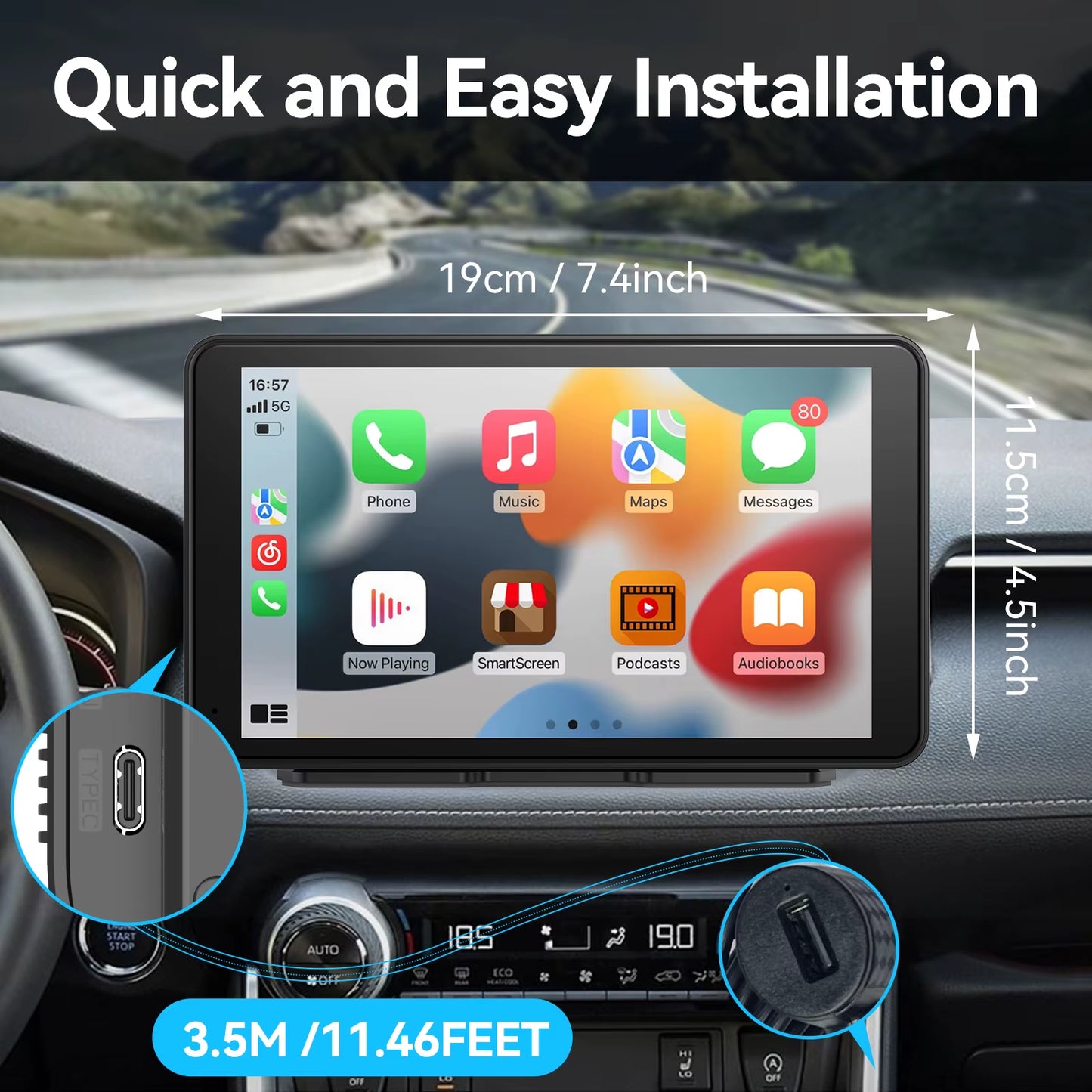 10.26Inch Carplay MP5 Player Portable BT Touch Srceen Wireless Carplay Android Auto Car Radio for Apple or Android Video Stereo