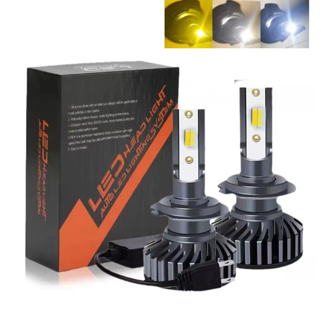 H4 LED H7 3 Color Changing Car Headlights Fog Lights 3000K 4500K 6500K Flash 80W Auto Lights 2 PCS H1 H3 H11 9005 H13